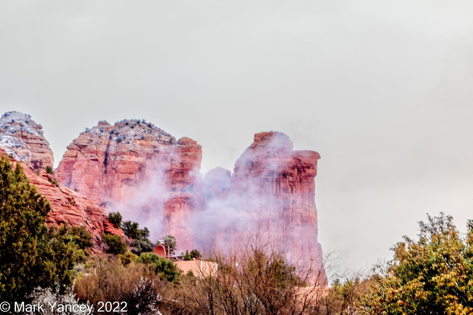 Clouds and Snow on Buttes, Sedona, AZ